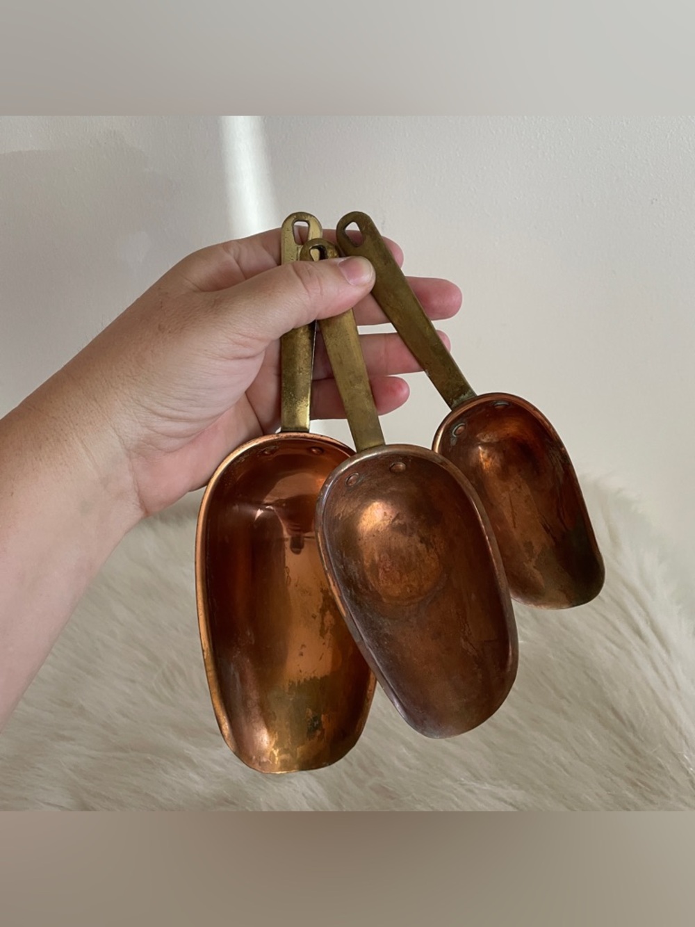 Vintage Copper Measuring Scoops - Set of 3 kitchen decor